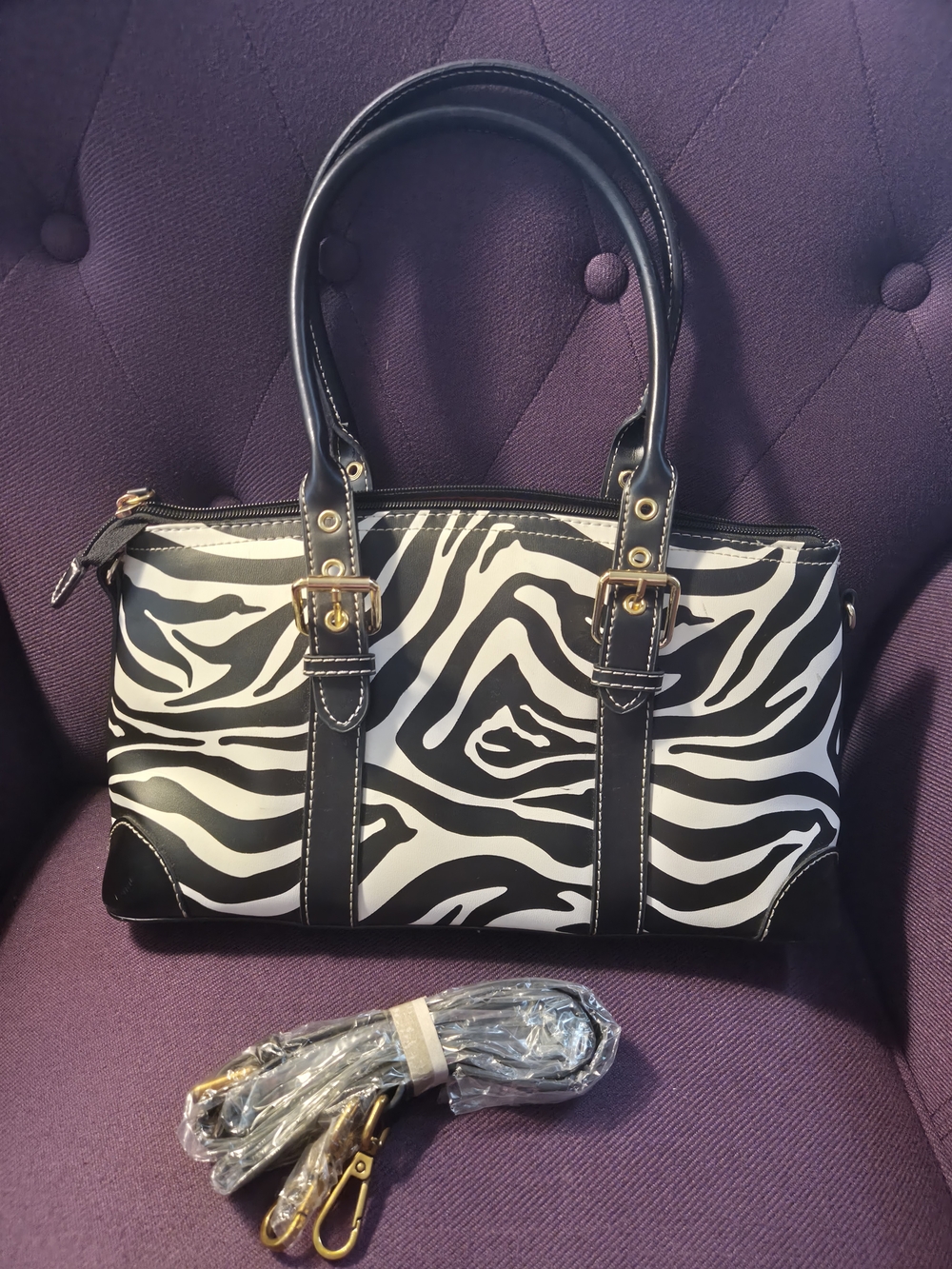 NWOT Zebra Print Black & White Satchel Handbag